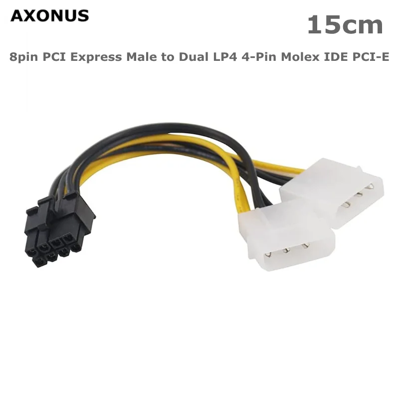 0.15m 8pin PCI Express Male to Dual LP4 4-Pin Molex IDE PCI-E Graphics Card Power Cable for Computer Case Motherboard