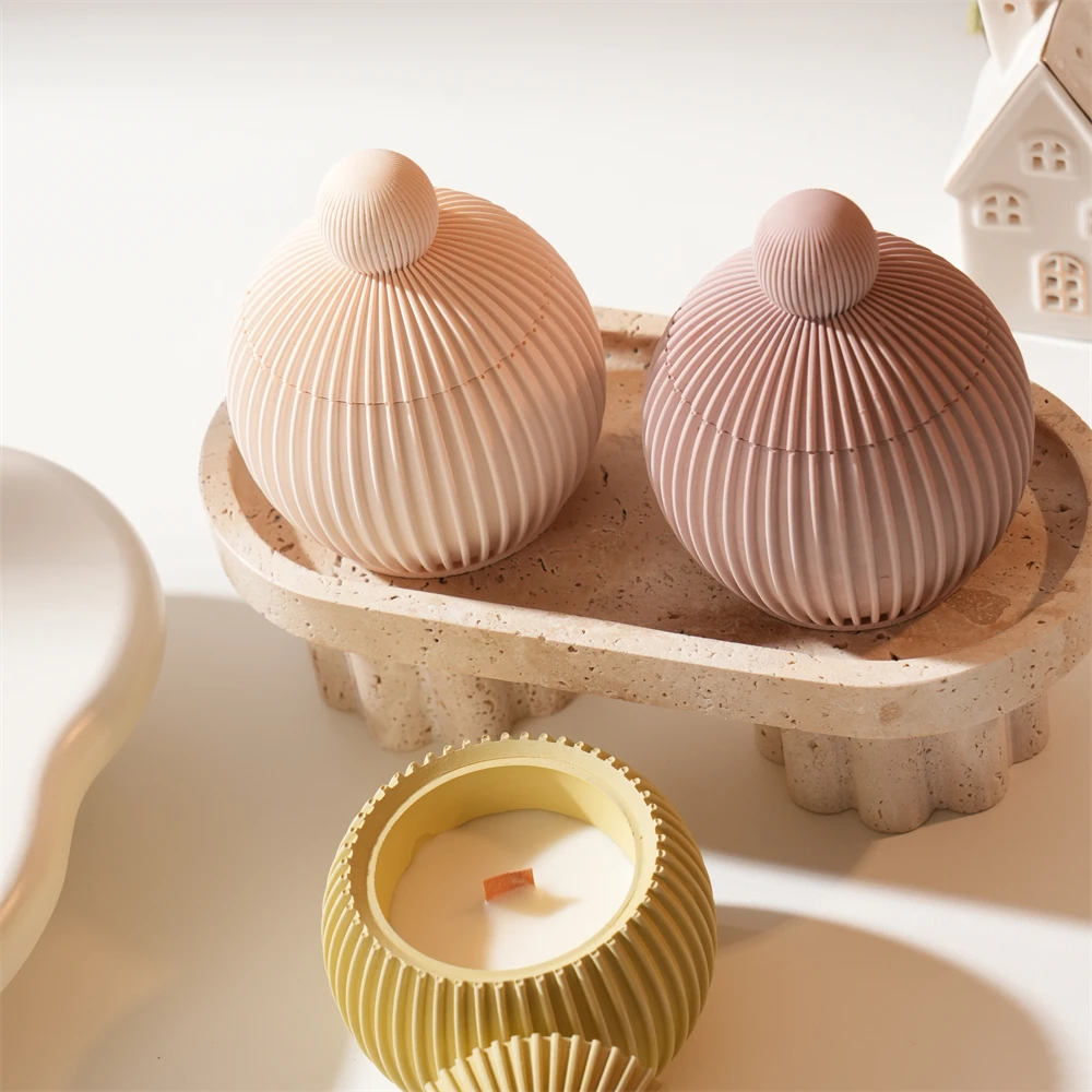 

Ribbed Ball Candle Silicone Mold with Lid Home Ornament Wax Melt Burner Plaster Concrete Silicone Mould