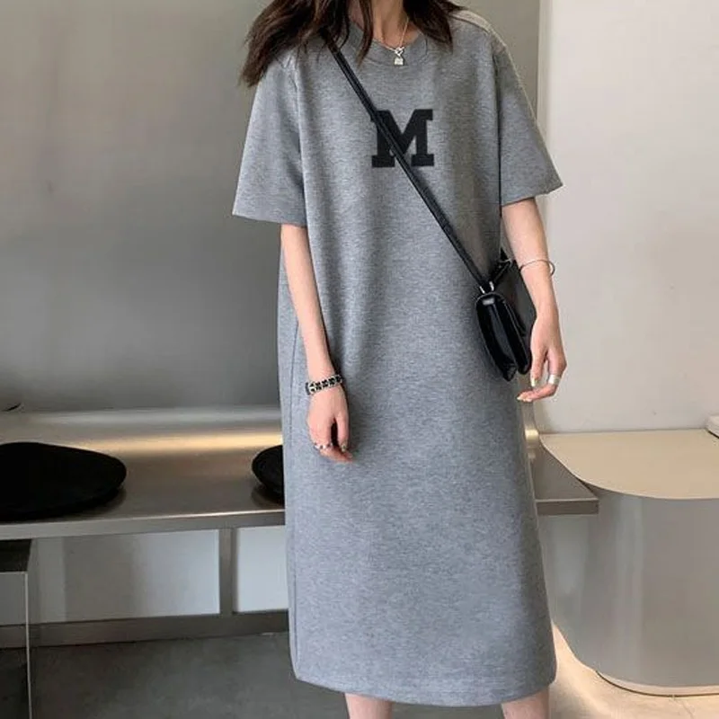 

O-neck Pullovers Letter Patchwork Office Lady Simplicity Summer Dresses Preppy Style Streetwear Short Sleeve Women's Clothing