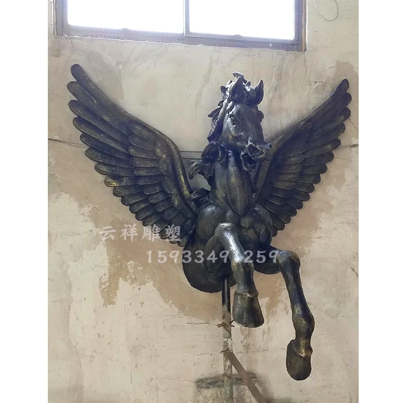 Fiberglass imitation copper head, flying horse half body, through wall, animal outdoor courtyard landscape decoration ornaments