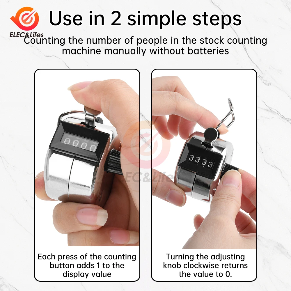 มือถือ 4 Digital Tally Counter คู่มือเครื่องกล Palm Clicker จํานวนนับสารพัน Tally Counter Number นับฐานเสริม