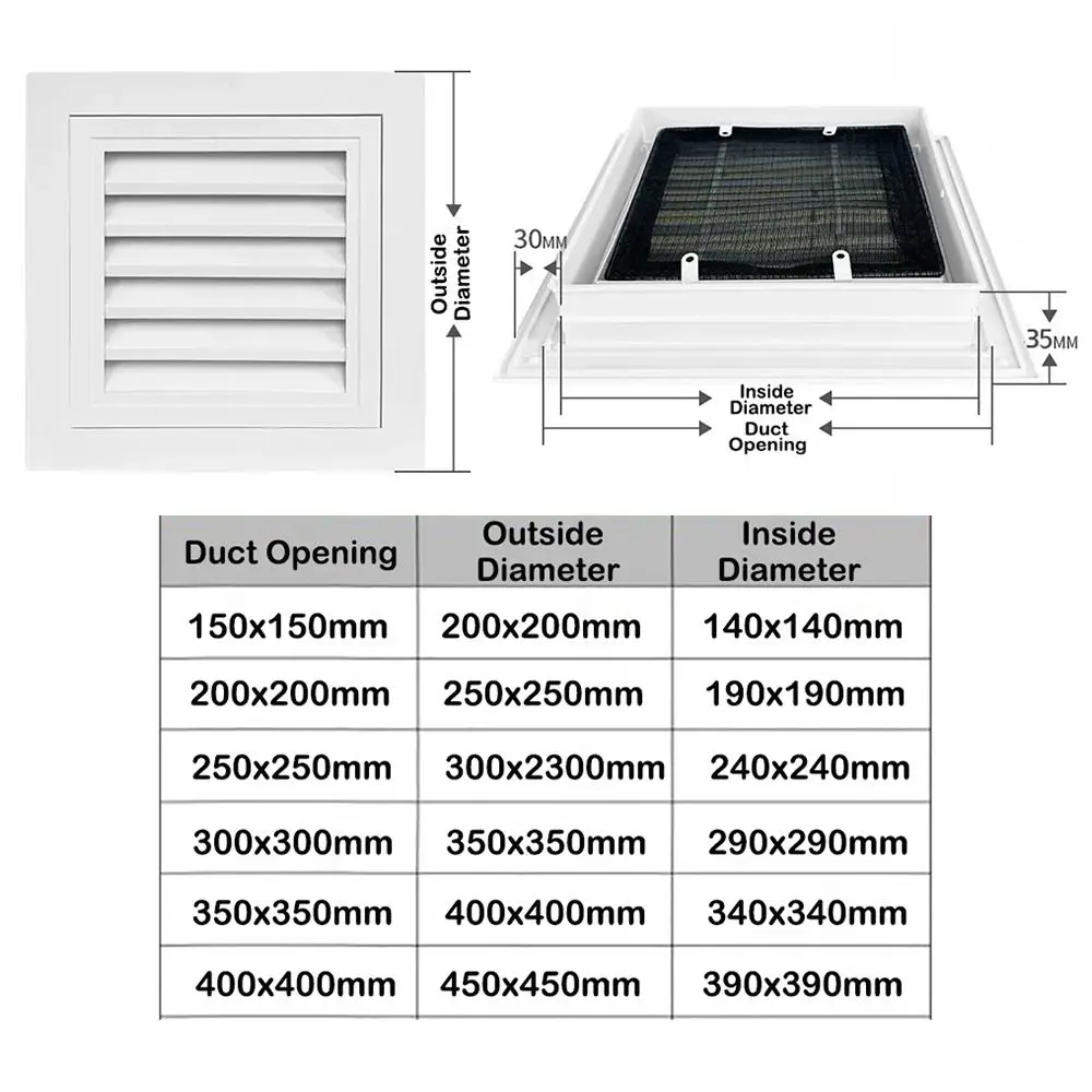 New Aluminum Alloy Air Vent Grille Square White Gable Vent With Mesh Ventilation Grille Houses Vent Cover Gable Wall Shed Vent