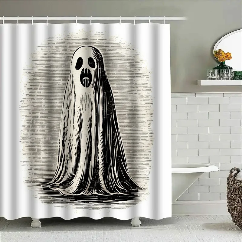 

Tuniu Creepy Ghost Halloween Bathroom Curtain Waterproof Vinyl Window Cover for Kids Teens Adults