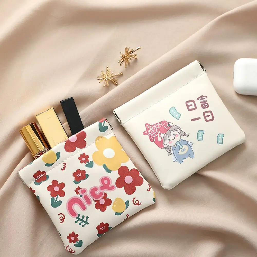 New Automatic Closing Mini Cosmetic Bag Cartoon Pattern Portable Makeup Pouch Soft Pu Leather Travel Storage Bag