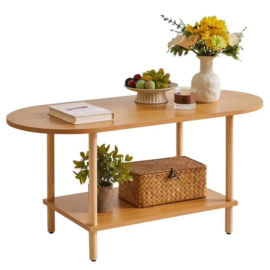 

Журнальный столик, маленький кофейный столик, двухуровневый кофейный столик для гостиной, 35x16x17 дюймов, подставка для чайного столика с полкой для хранения, натуральное дерево