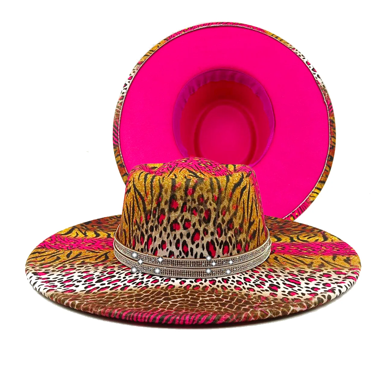 Fedora rose red leopard print rhinestone accessories men's and women's panama hat church hat jazz hat  gorras para hombres