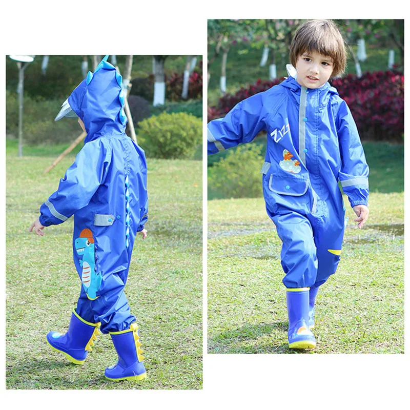 Boys Girls Rainsuit Overalls Fashion 3D Cartoon Design Outdoor Kids Rain Pants Student Children's 2-10 Years Jumpsuit Raincoat