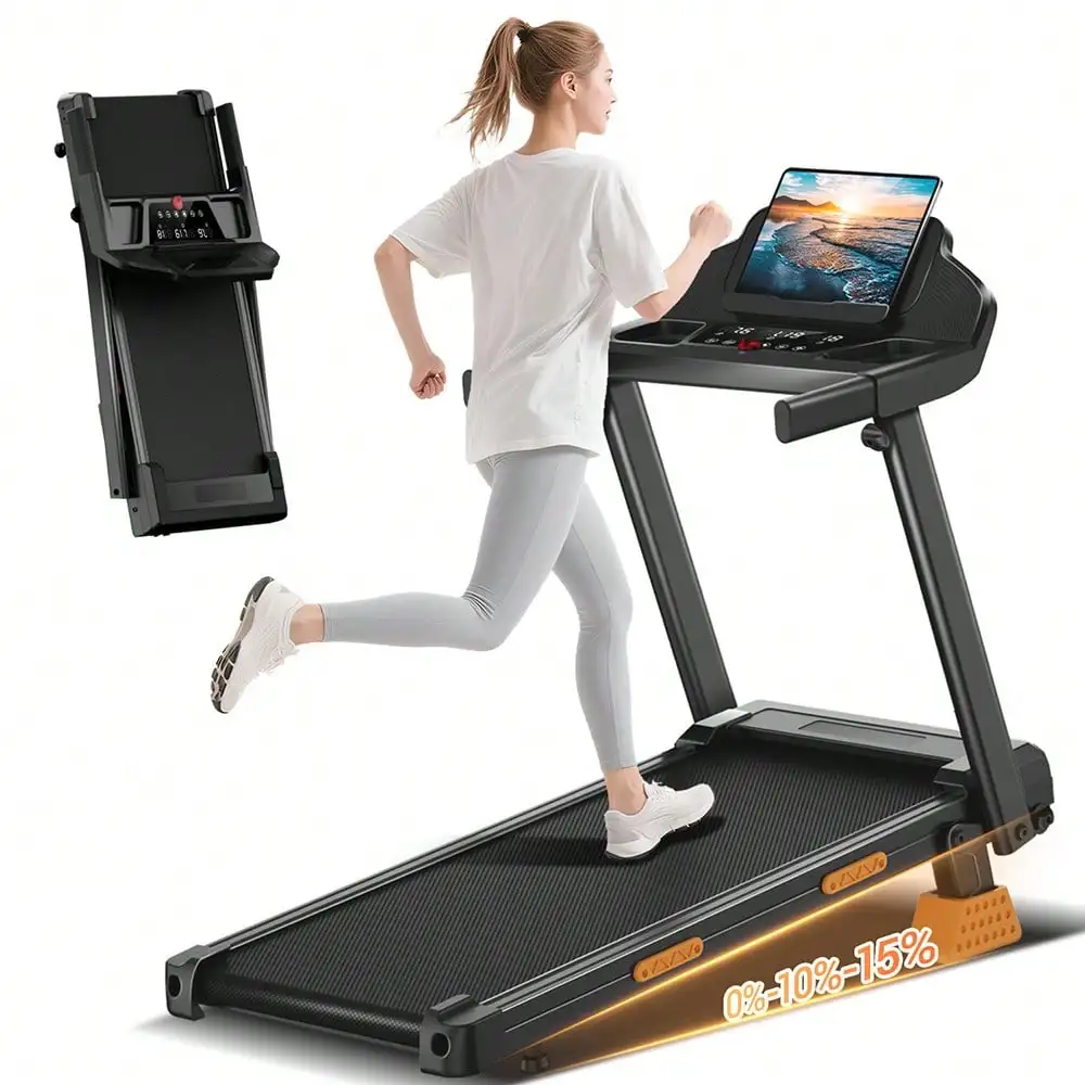 Caminadora plegable MC Star 3 en 1 con inclinación del 15%, 12 km/h, motor eléctrico de 3 hp, capacidad de carga de 180 kg, caminadora silenciosa para gimnasio en casa/oficina, pantalla de 3 pulgadas