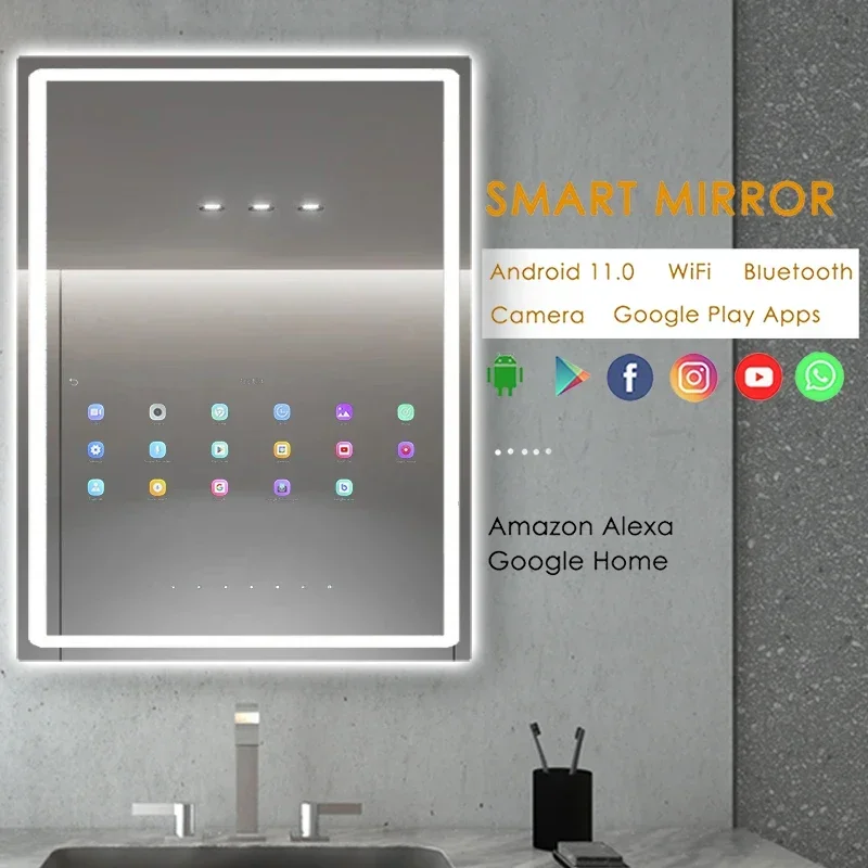 New Stock Home Decor Luxury Accessories Mirrors Android 11 Wall Mounted Mirror With Tv Screen Bathroom Smart Mirror
