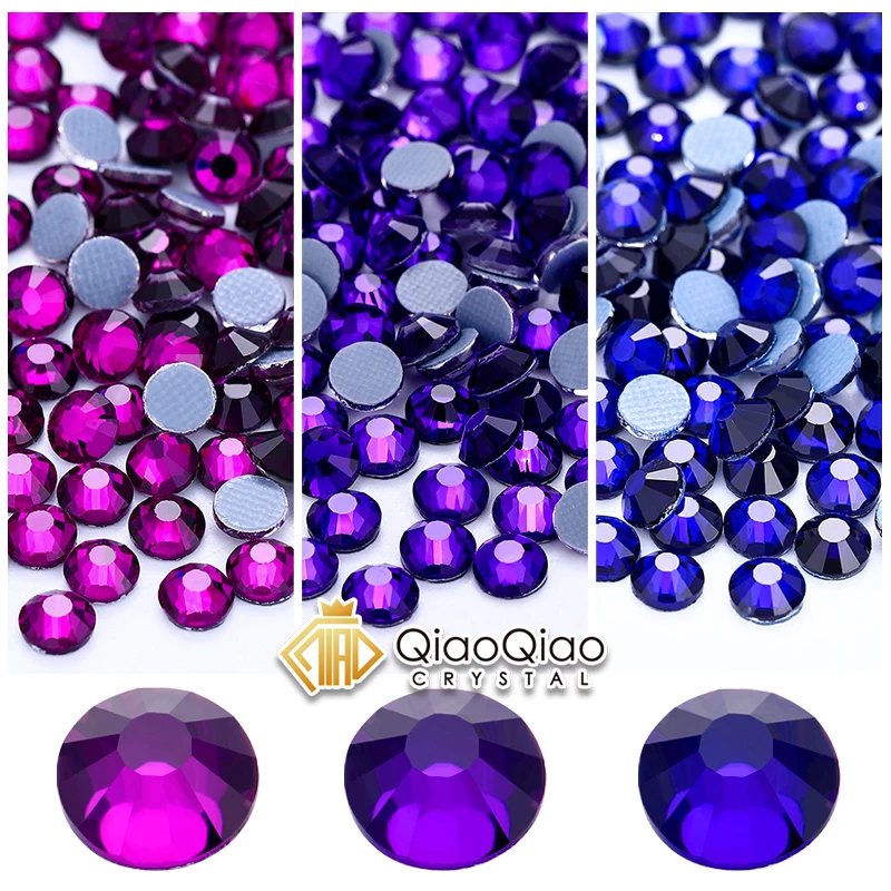 

QIAO Hot-Fix Glass Rhinestones Cobalt Violet/Purple Crystal Flatback SS6-SS30 for DIY Clothing Decorations Iron on Gems