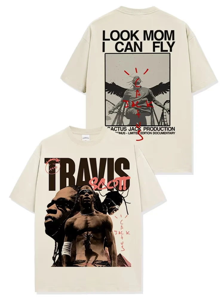خمر الهيب هوب ترافيس سكوت مطبوعة قصيرة الأكمام تي شيرت الأمريكية طاقم الرقبة الرجال والنساء خمر أزياء الشارع الشهير