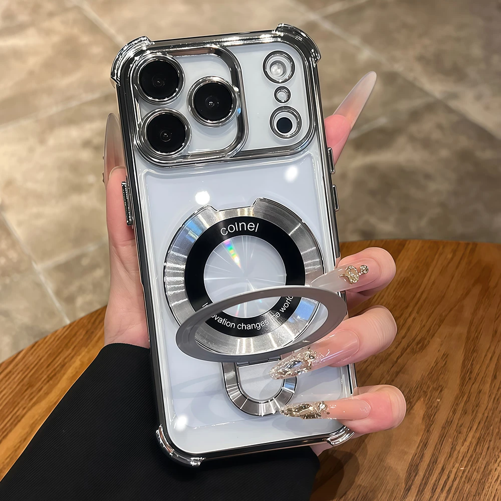 Magnetische Halterungshülle für MagSafe für iPhone 17 16 15 14 13 12 11 Pro Max Plus, Galvanisierte Hülle mit Halterung und Ständer, Stoßfeste Abdeckung