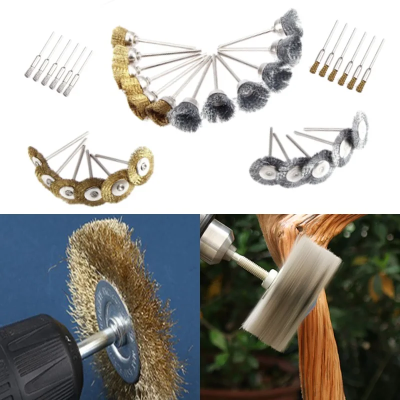 9Pcs Steel Wire Brass Brush Brushes Rotary Tool Electric For Dremel Drill Polishing Grinding Wheel T-shaped Brush Accessories