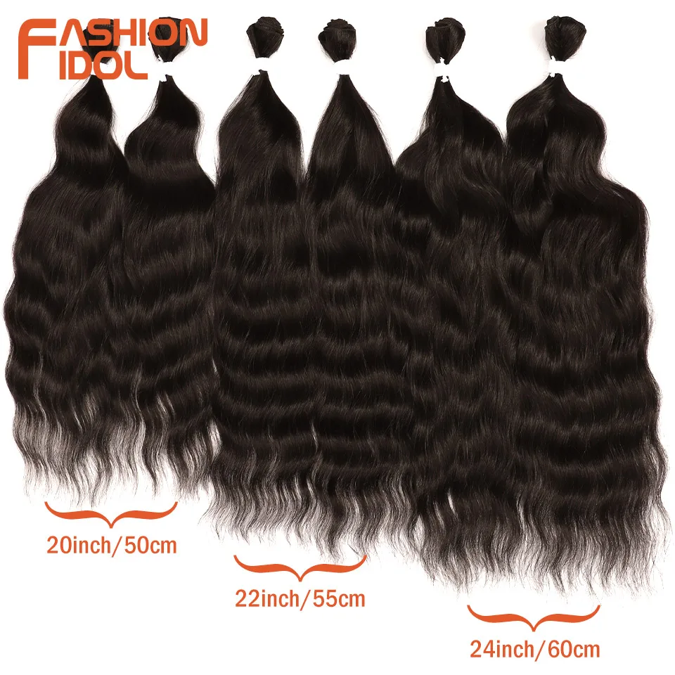 FASHION IDOL 20 22 24 Zoll 300g/6 Stück Wasserwellen-Haarbündel Synthetische Salon-Haarverlängerungen Ombre Braun Weave Haarbündel Faser