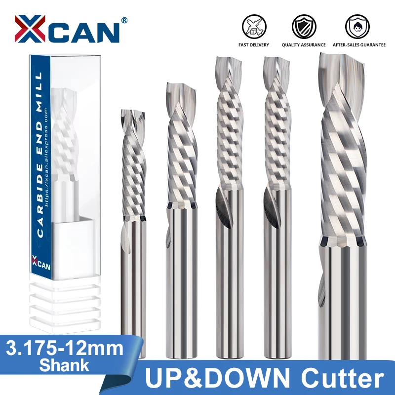 

XCAN Compression Milling Cutter UP & DOWN Cut CNC Router Bit One Flutes Spiral Carbide End Mill Tool Cutters for Wood