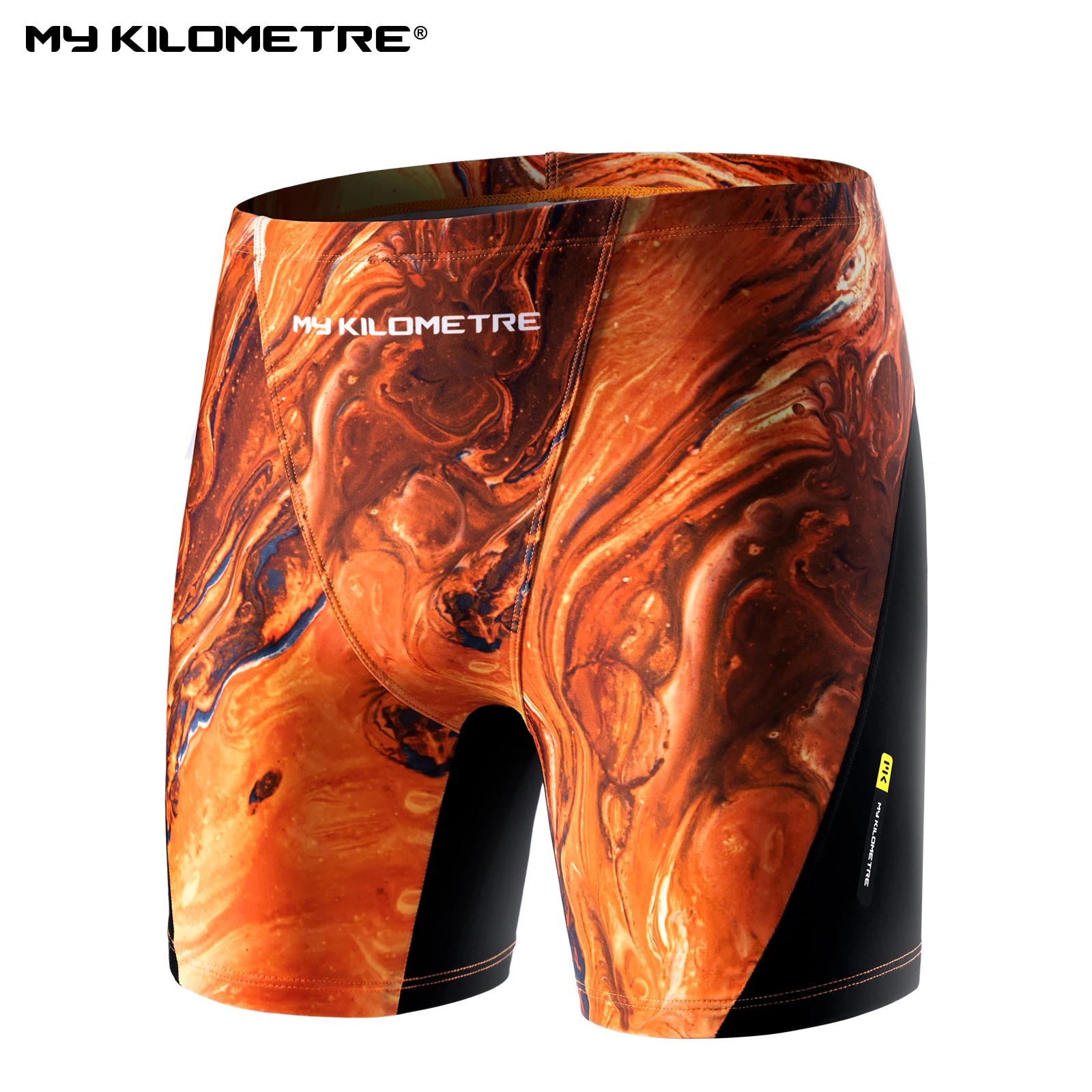 

MY KILOMETRE Men's Swimsuit Square Leg Shorts Splice Printed Athletic Training Jammer Chlorine Resistant Durable Swimming Trunks