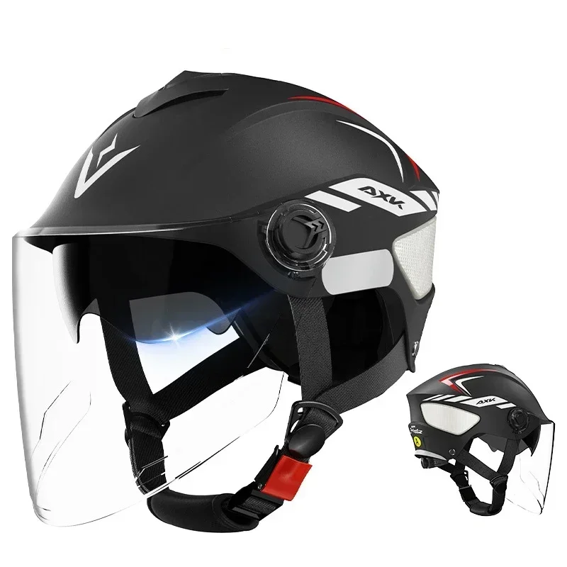 Mezzo casco da motociclista unisex Equipaggiamento da equitazione per uomo e donna Casco di sicurezza per bicicletta Occhiali elettrici per cartoni animati Casco quattro stagioni