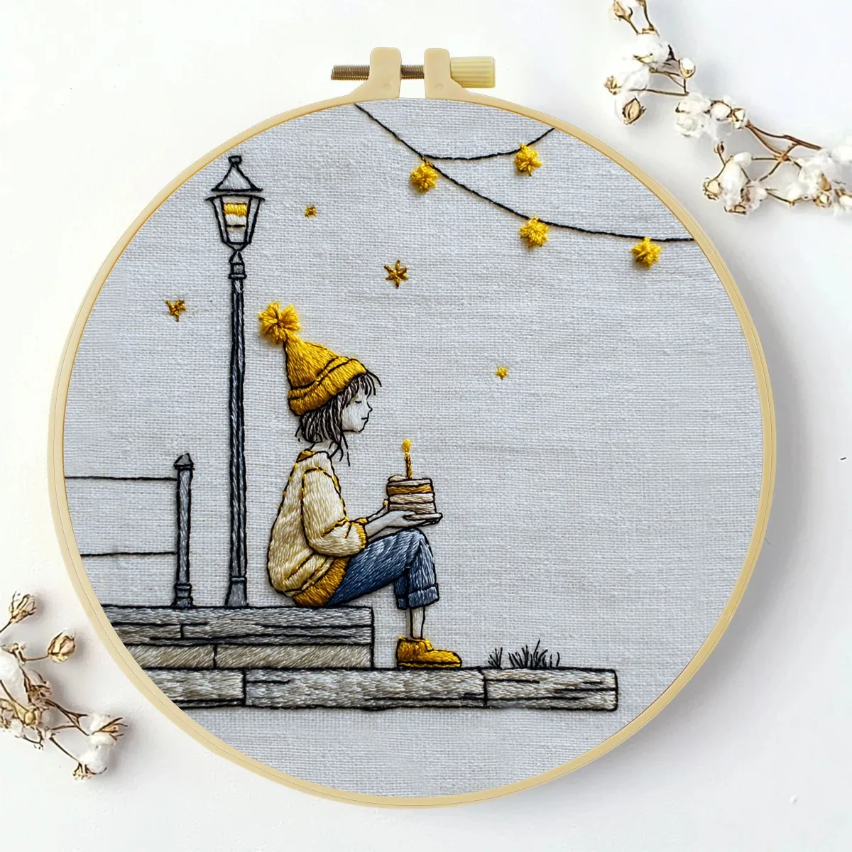 1 Stück 20X20CM/15X15CM 7,87/6,3 Zoll Herbst, Das Mädchen Stickerei Starter-Kit DIY-Kit DIY-Stickerei-Set Handarbeiten Nähkunst – Detail 2