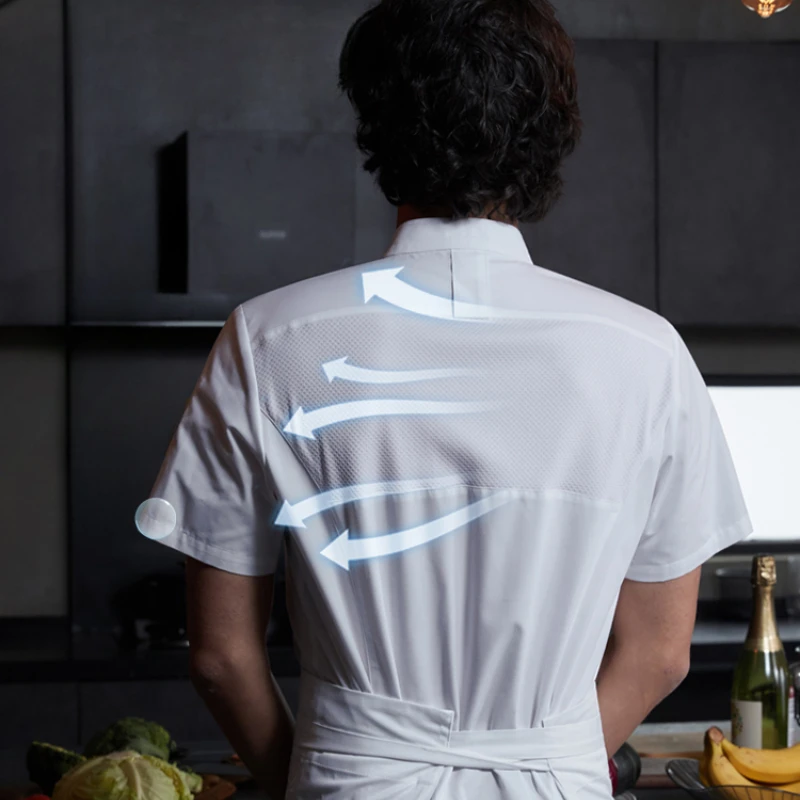 Veste de Chef professionnelle avec fermeture éclair pour femmes et hommes, uniforme de serveur de cuisine à manches courtes/longues pour hôtel, Restaurant