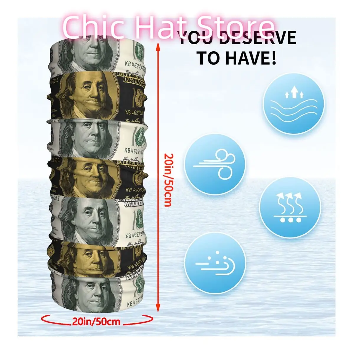 Pieniądze Gotówka Czarno-biała Bandana na szyję Biały szalik Wielofunkcyjne nakrycie głowy Wędkarstwo Unisex Dorosły Zima