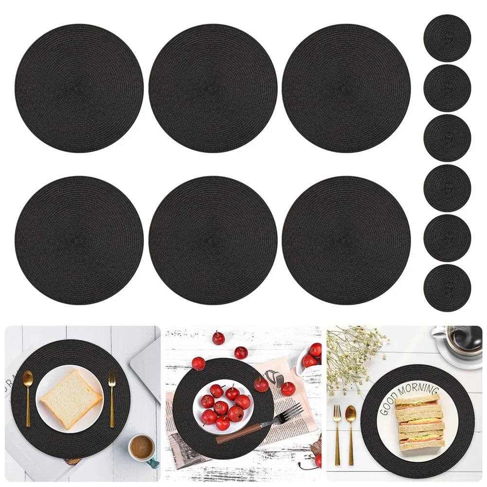 Juego de manteles individuales tejidos redondos de 13 pulgadas, 6 uds., antideslizantes, resistentes al calor, almohadillas para cuencos de mesa, lavables para cena, fiesta, decoración de mesa de Navidad