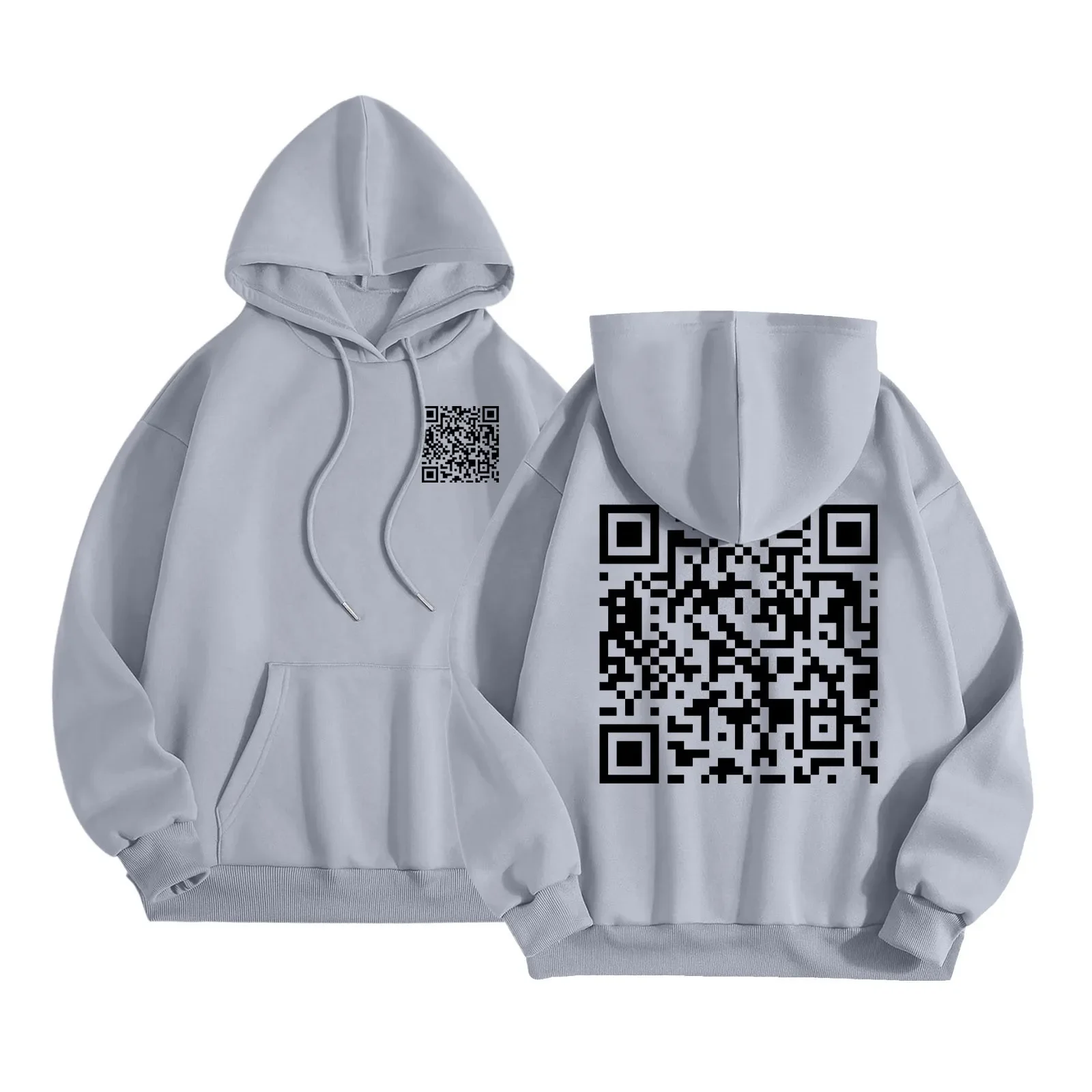 

2024 Autumn Winter New Funny QR Code Hooded Fu You QR Code Hooded Drawstring Pocket Sweatshirt Men/women Novelty Pullover