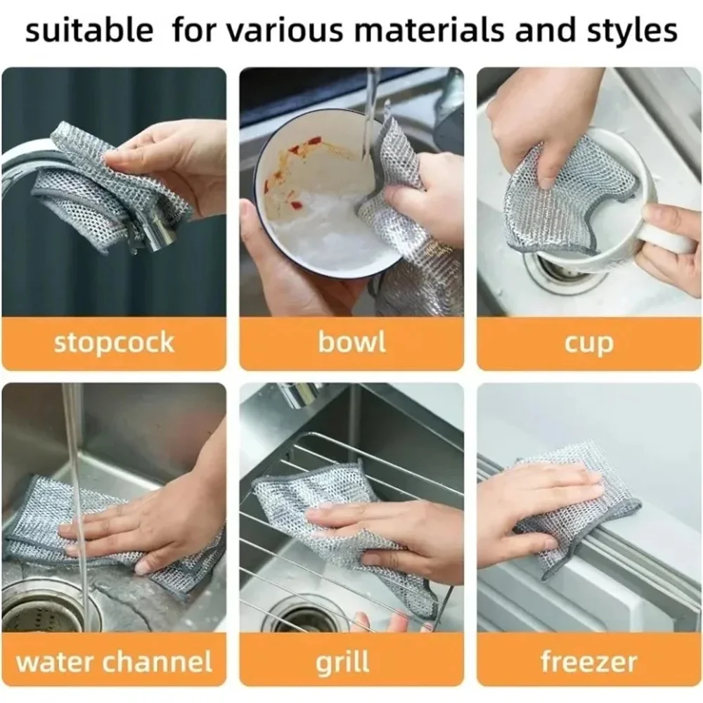 Homaxy 12pcs Magic Cleaning Cloth Thickened Towel Double-sided Metal Steel Wire Rag Kitchen Dish Pot Wash Cloth Towel Clean Tool