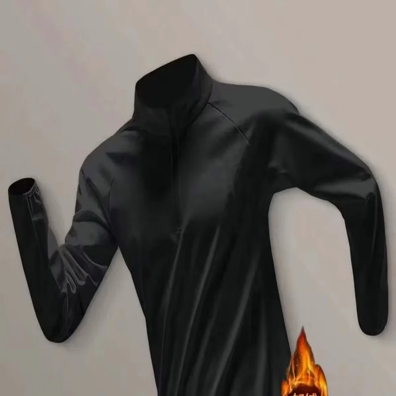 

Fitness long sleeved men's loose elastic zipper sports and leisure running autumn and winter base shirt basketball training top