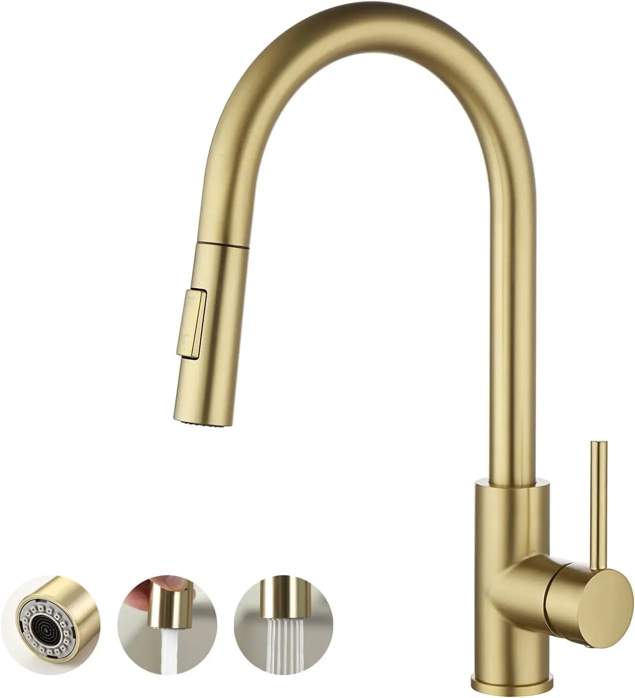

Gold Kitchen Faucet with Pull Down Sprayer, High Arc Stainless Steel, cUPC Ceramic Cartridge, No Deck Plate, Fits 1 Hole Sink