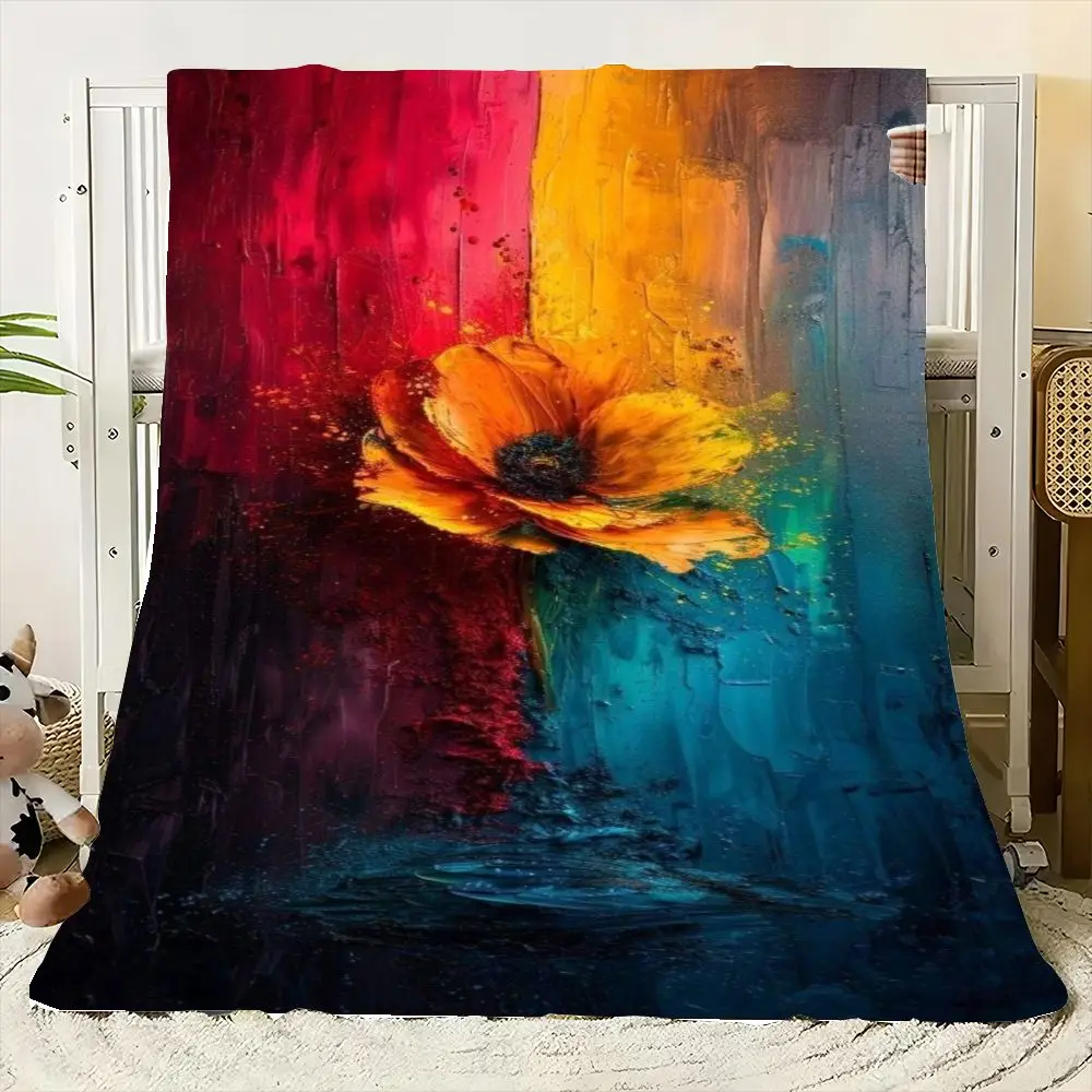 لوحة زيتية على شكل زهرة الخشخاش البرتقالية النابضة بالحياة - فن فرشاة محكم ديناميكي على القماش، غنية باللون الأحمر إلى الأصفر اللامع