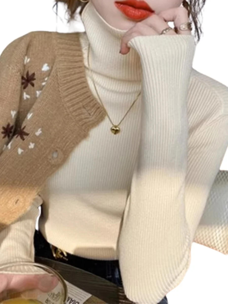 

Thiened Knitted Base irt Women's Spring Autumn Faionable High Collar Sweater Inner Match with Coat Ultra ort Length P...