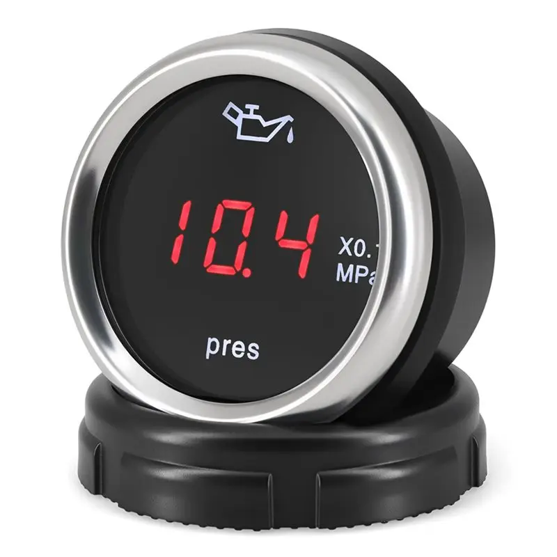 2X 0-1.0Mpa 2 Inch 52Mm Oil Pressure Gauge With Sensor 1/8NPT Red LED Digital Oil Press Meter Flashing For Car Yacht