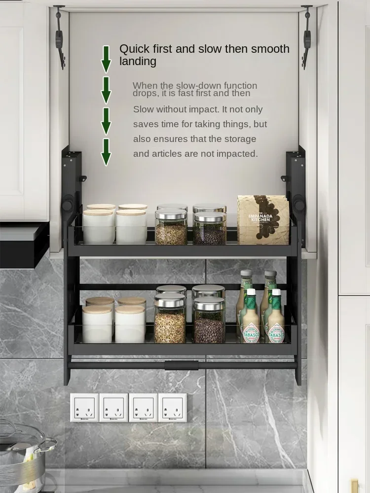 Hanging cabinet lifting basket, kitchen cabinet storage, wall cabinet lifting, seasoning pull-down