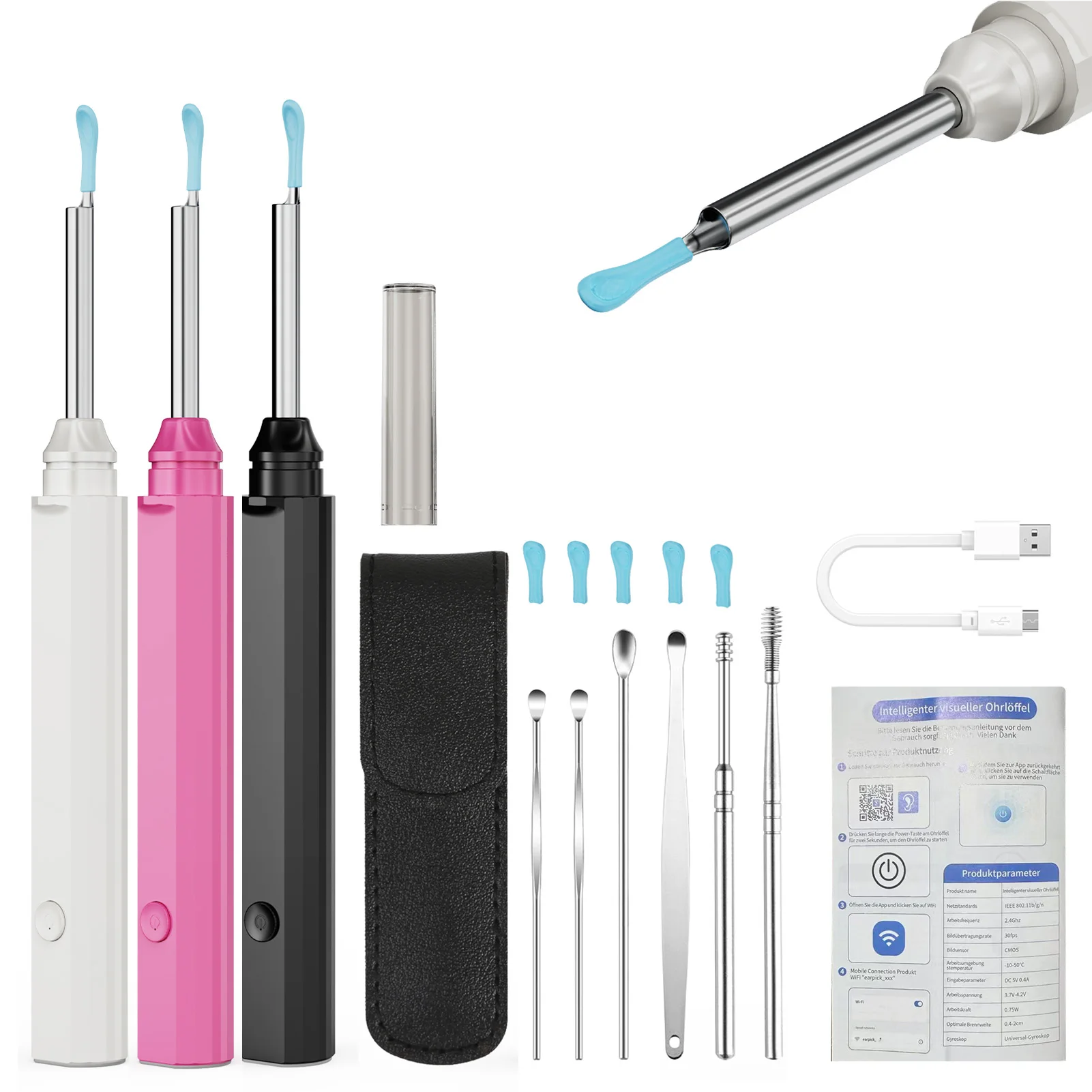 Ear Cleaning Tool LED Lighted Ear Pick Spoon Ear Wax Cleaner with Soft Silicone Tip Rechargeable Electric Ear Pick 2.4Ghz