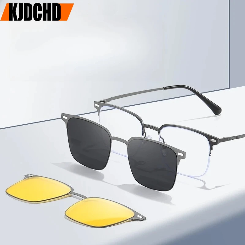 

KJDCHD Fashion Men's Polarized Magnetic Clip-On Glasses Half-Frame Glasses Anti-UV Optical Prescription Eyeglasses Frame