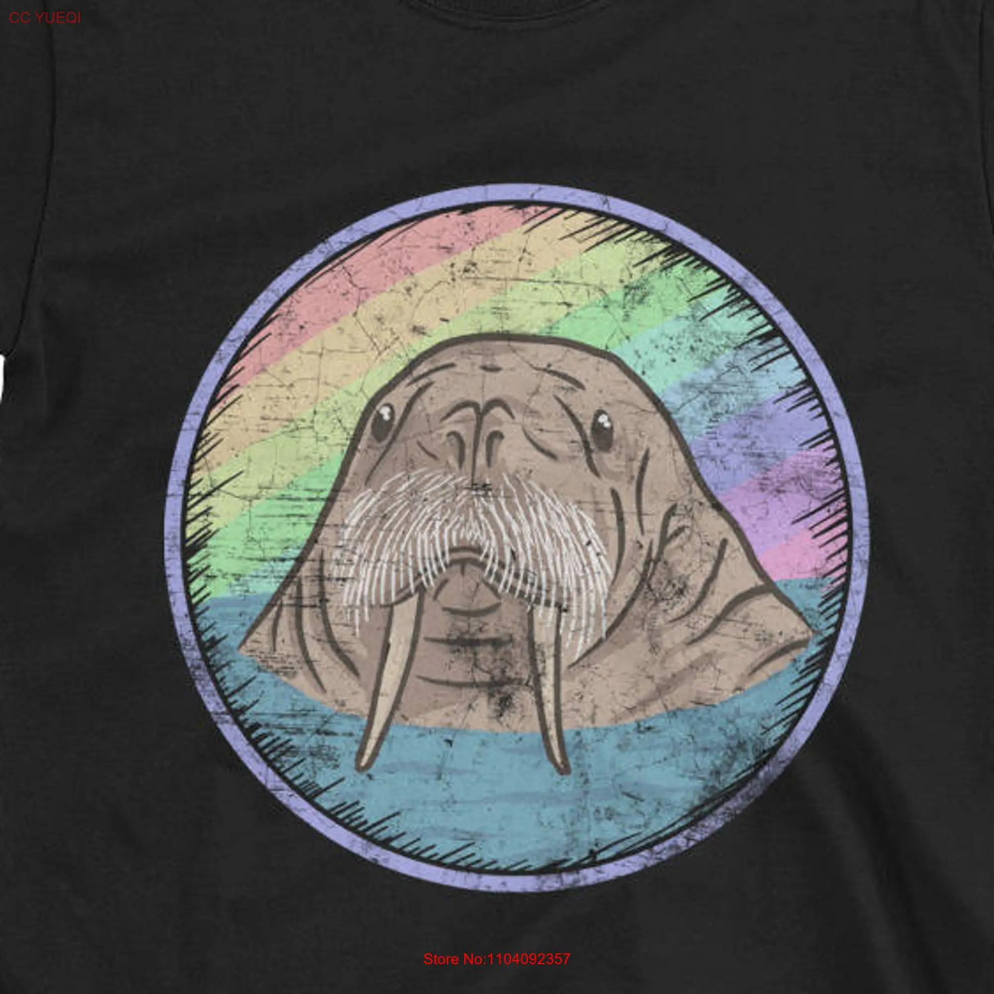 Walrus T Shirt For Him Mens Lover Retro Rainbow Sealife Animal long or short sleeves