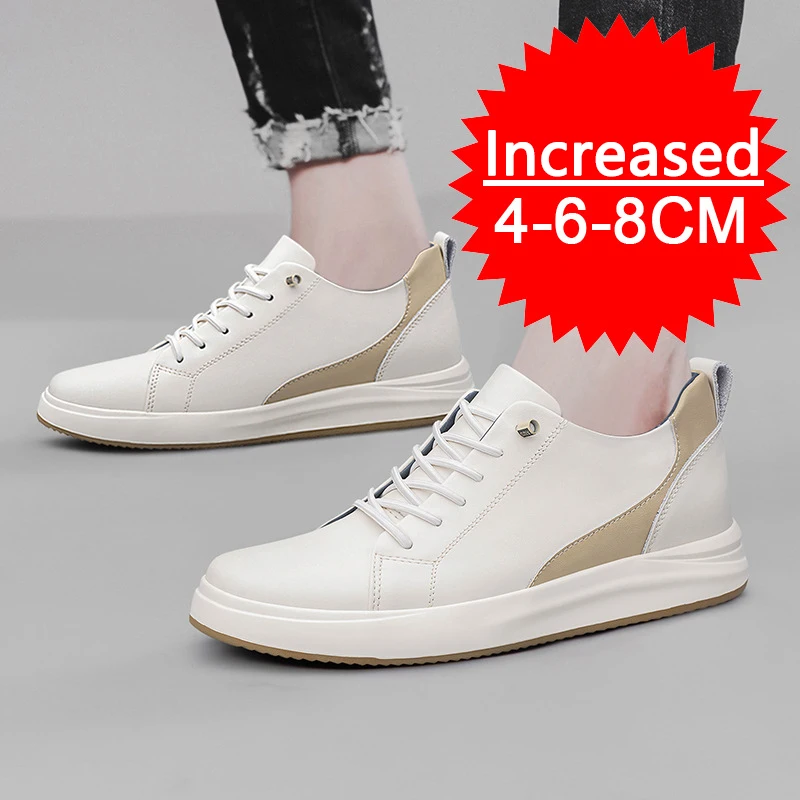 Sneakers pria lift sepatu modis lembut kulit sepatu peninggi untuk pria tersembunyi dalam tinggi olahraga 6/8CM kasual sepatu tinggi