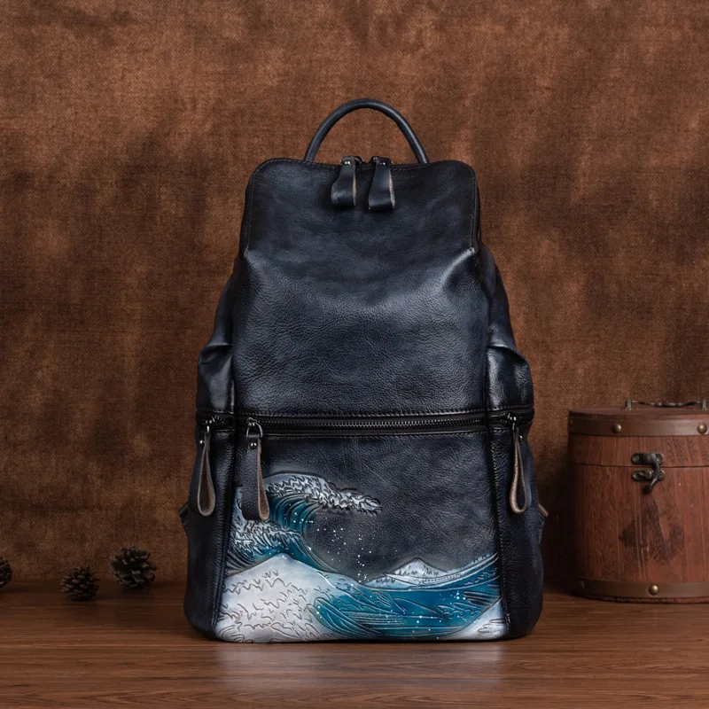 Johnature mochila feminina de couro genuíno, grande capacidade, bolsas de viagem ao ar livre, 2024, novas mochilas artesanais de couro natural