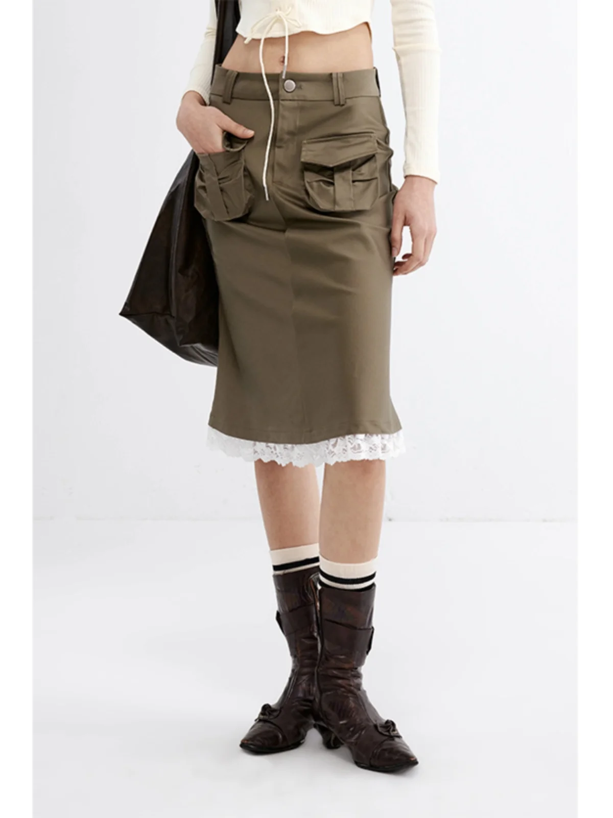 

Юбка А-силуэта с эластичной талией, весна 2024, в стиле милитари, рабочая одежда, кружевная, средней длины, повседневный дизайн, оригинальный дизайн, 24 Initial Elastici