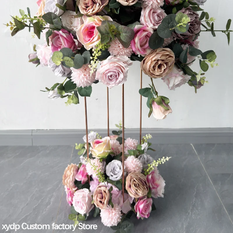 Künstliche Rosen, grüne Pflanzen, rosa Blätter, 70 bis 30 cm Blumenball, Tischblumenarrangement, Hochzeitskulisse, Dekoration, Blumenball-Requisiten – Detail 3