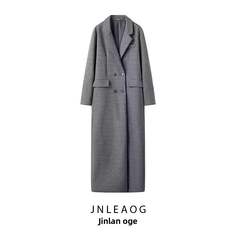 JNLEAOG Autumn New Fashionable Long Woolen Coat Women's Street Style Button up Versatile Outerwear Long Sleeve Polyester Fiber