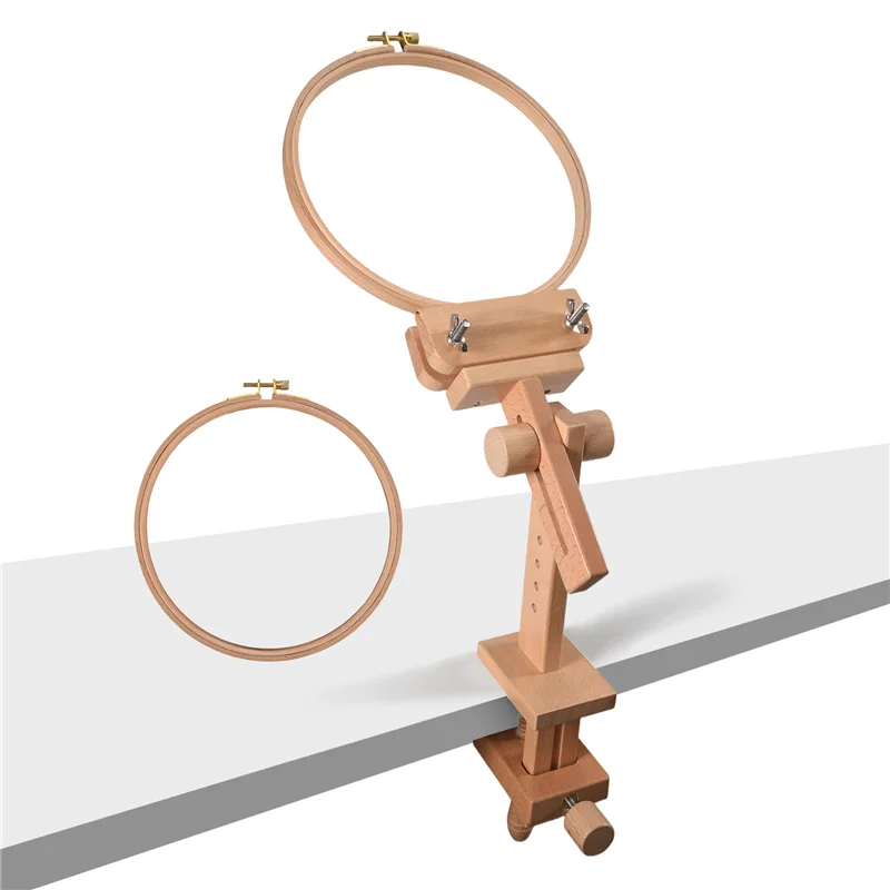 

PZHI-Wooden Embroidery Hoop Holder 360 Degree Rotation Adjustable Desktop Stand Cross Stitch Rack,With Embroidery Hoop