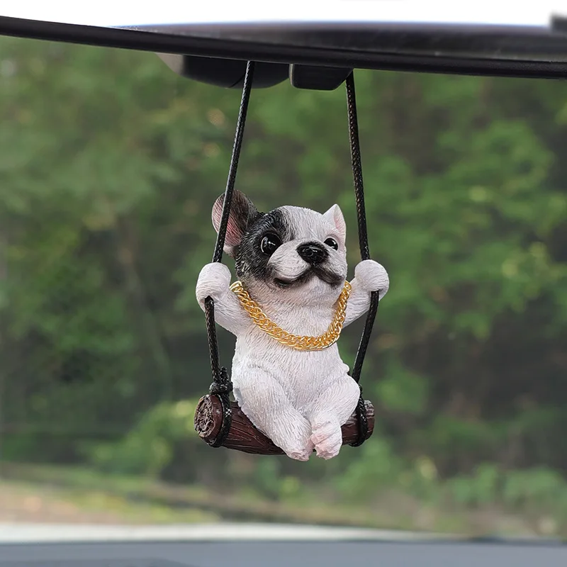 Car Interior Hanging Decorations French Bulldog Puppy Figures Car-mounted Rearview Mirror Pendant Ornament Accessories Toys