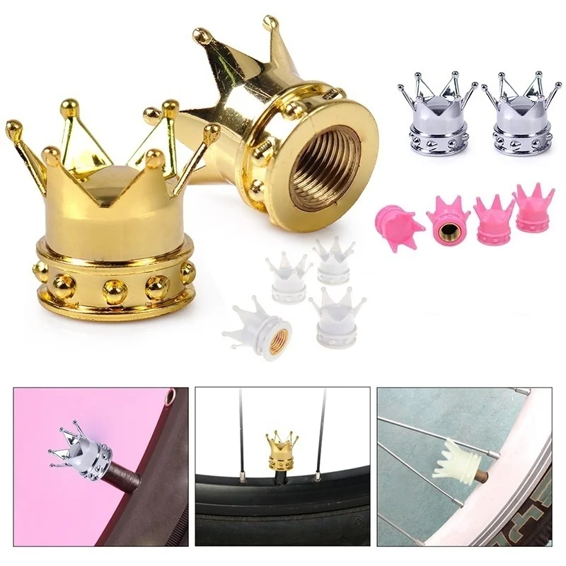 2 X Universal Golden Crown Car Truck Bike Tire Air Valve Stem Caps Wheel Rims Bike Acessorios