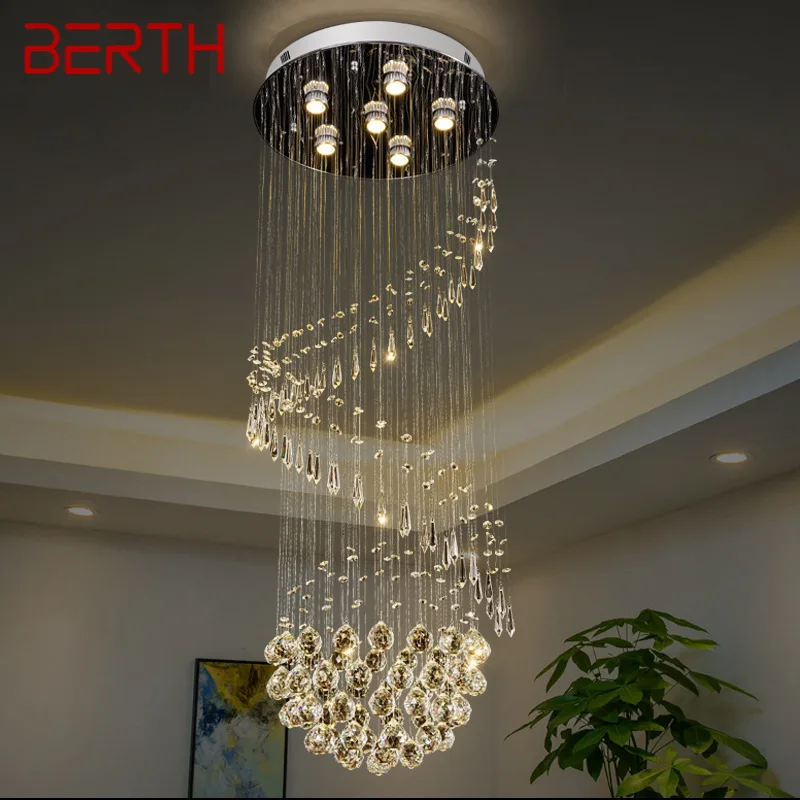 

BERTH Modern Crystal Hanging Pendant Light LED Luxury Creative Rotate Chandelier Lamp for Home Living Room Duplex Villa