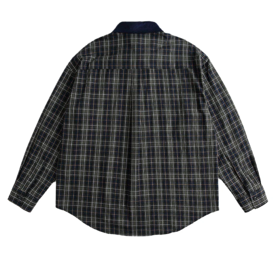 Vintage Color Block Plaid Shirts Mens Streetwear Harajuku Long Sleeve Shirt for Men Loose Casual Cotton Cargo Blouse Coats Top