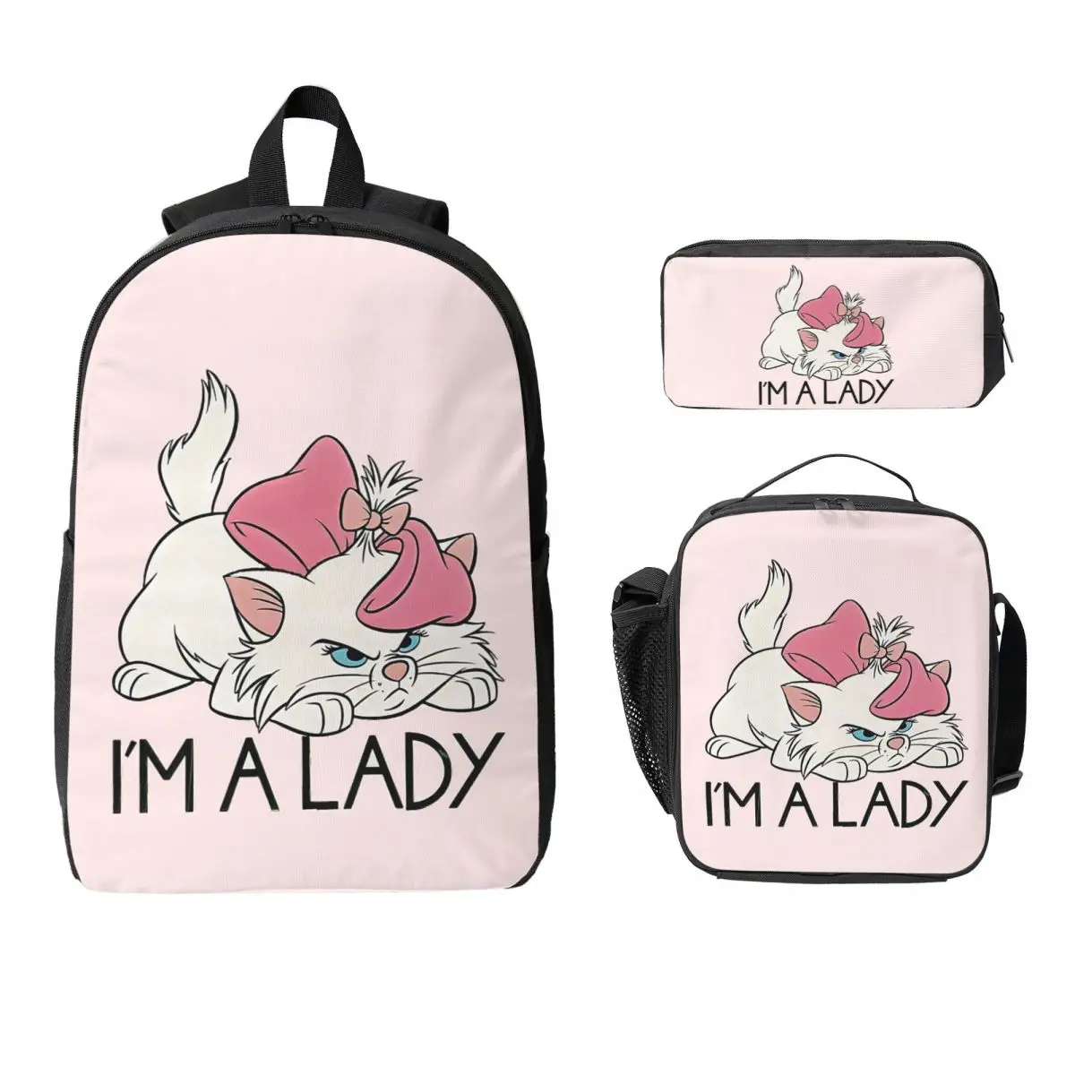 

I'm A Lady Marie Aristocats. Cute Cats Backpack BookBag School Bag Laptop Shoulder Bags 3ps Insulated Lunch Bag Pencil Case