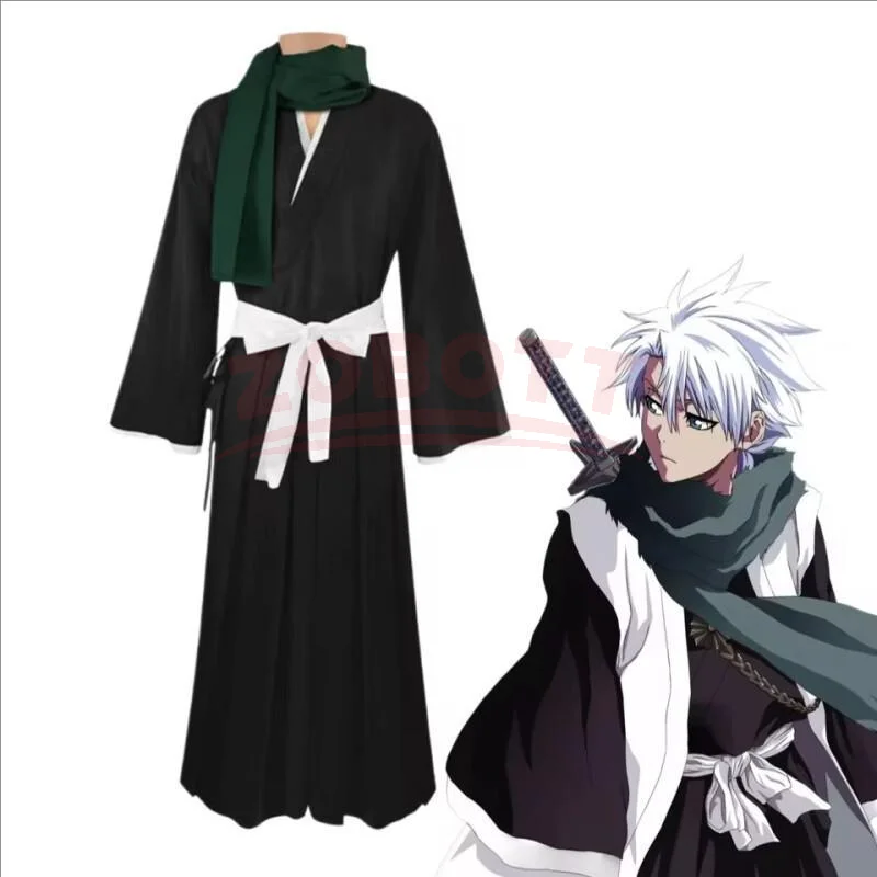 Anime Hitsugaya Toshiro Cosplay Kostüm Schwarz-Weißer Kimono Perücke Komplettset Shihakusho Tausendjähriger Blutkrieg Kimono Uniform