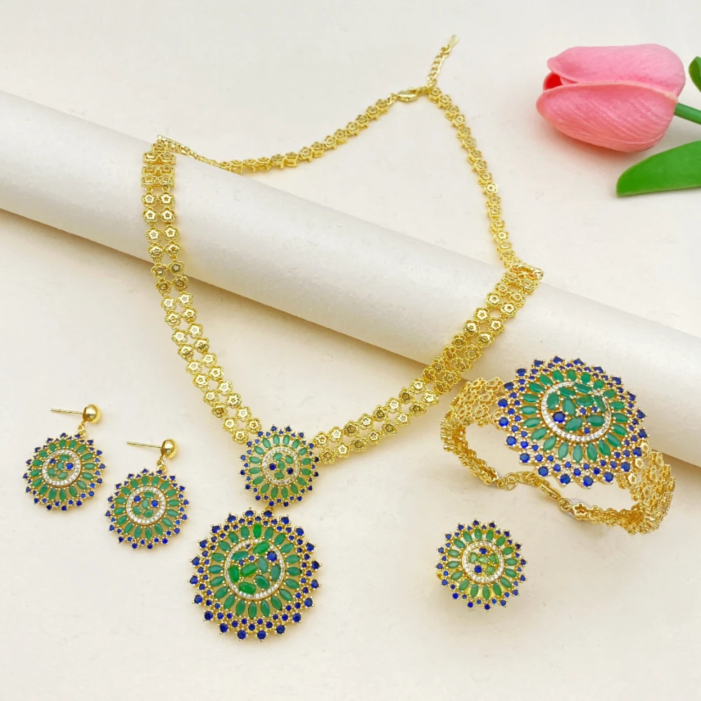 

Ювелирный набор JRH из позолоченной меди с имитацией бриллиантов для женщин: браслет, ожерелье, серьги, кольцо, аксессуар для банкета