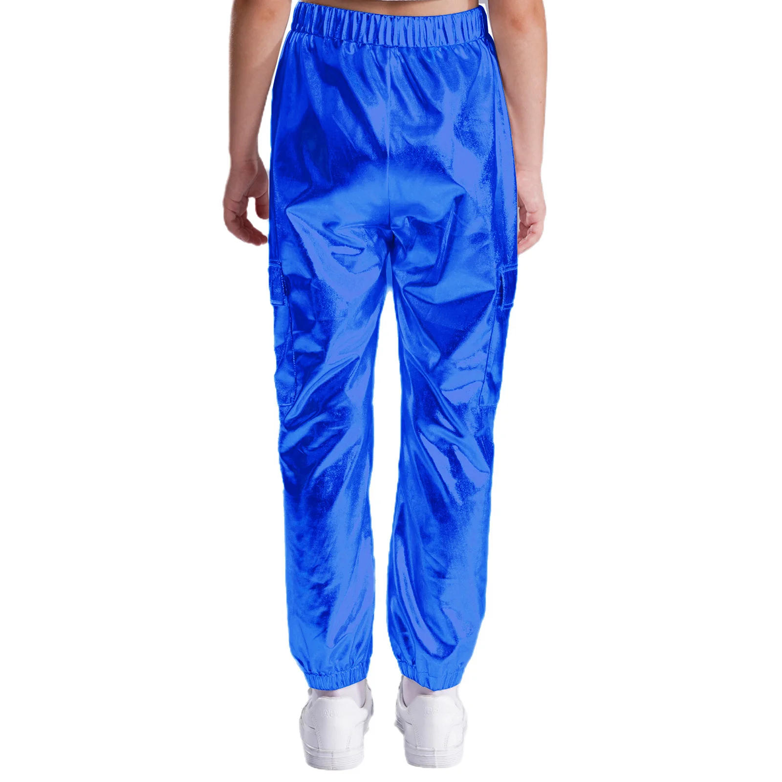 Kids Boys Girls Metallic Shiny Pants Elastic Waistband Trousers with Pockets for Hip-Hop Jazz Dance Stage Performance Streetwear
